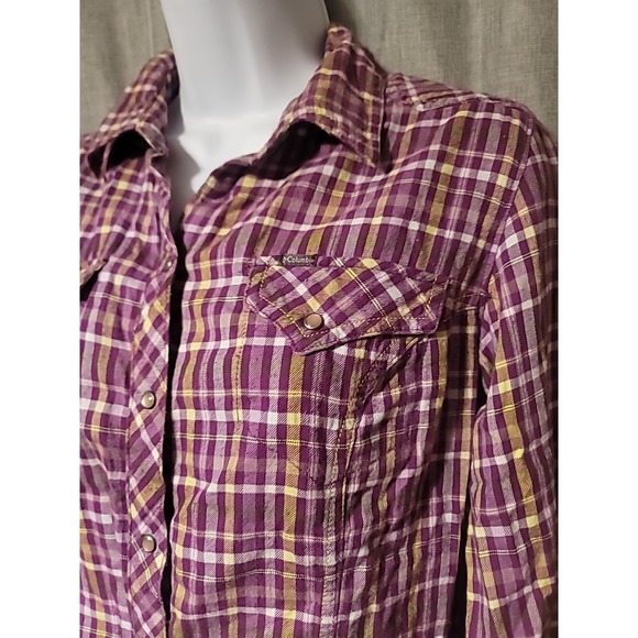 Columbia Womens Sz Small Pearl Snap Top Western Blouse Long Sleeve Plaid Flannel - Picture 2 of 6